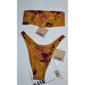 SAME Los Angeles Two Piece Bandeau Bikini Floral Yellow Size S NWT